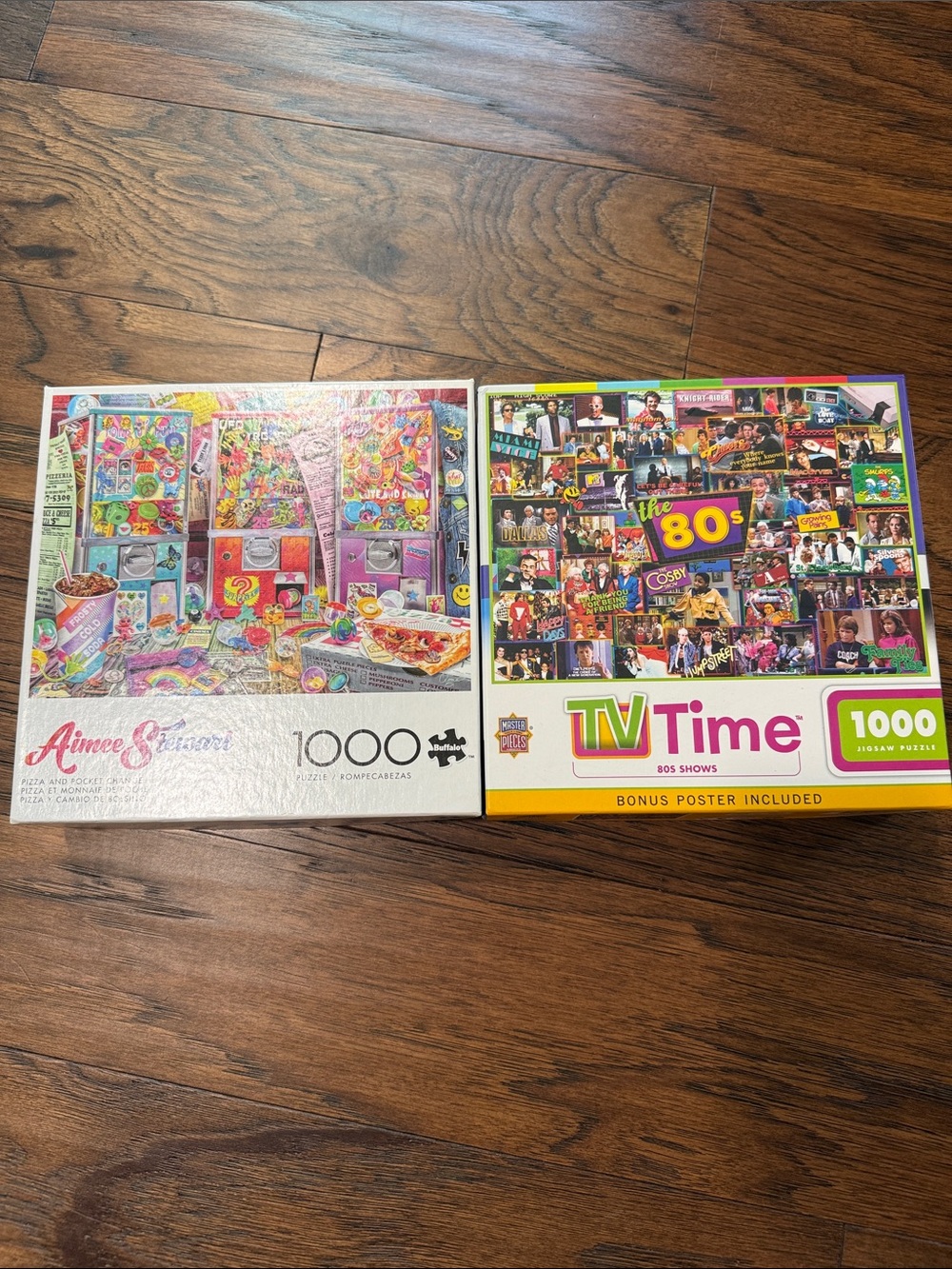 2 puzzles- TV Time 1980s 1000-Piece Jigsaw Puzzle. “Pizza & Pocket Change”